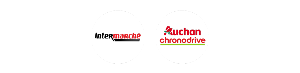 logo intermarché, auchan et chronodrive